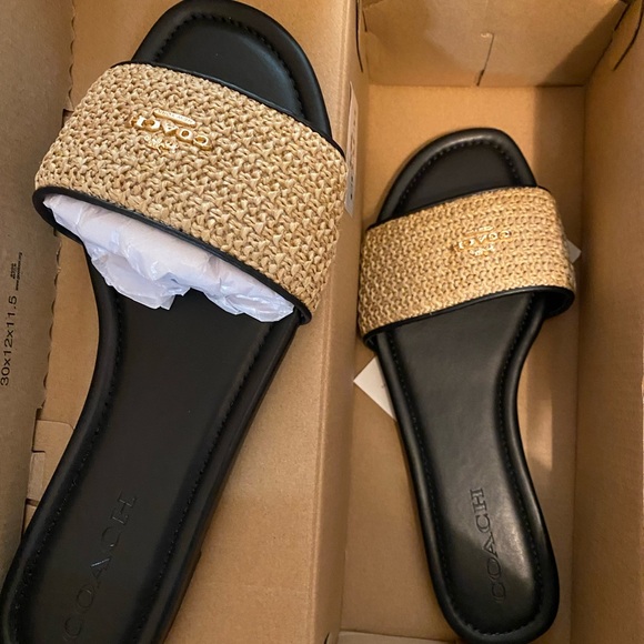 Coach Women's Black and Tan Woven Sandals - Picture 4 of 4